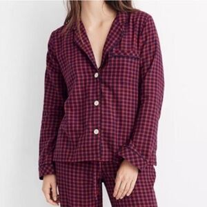 Madewell red gingham pajama top check long sleeve top size small